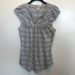 Anthropologie | Gray Striped Sparkle Ruffle Top